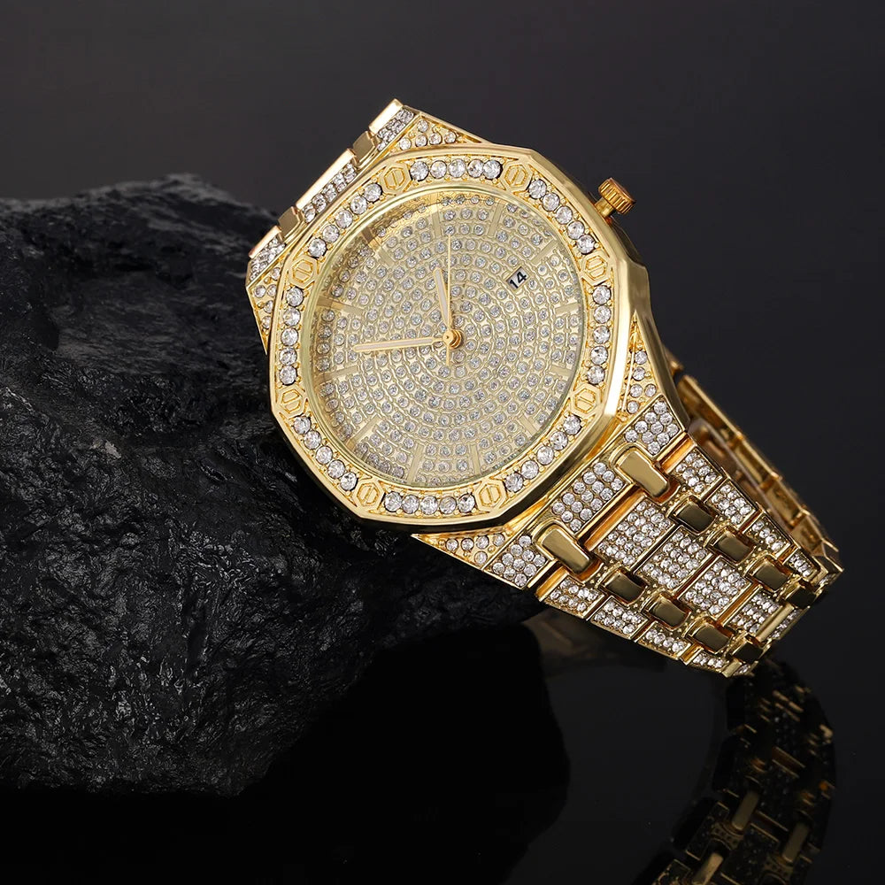 Iced Out Men’s Gold Diamond Luxury Watch