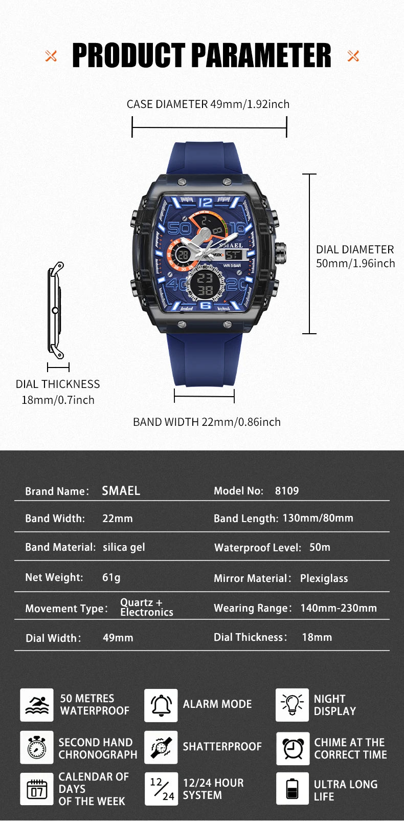 SMAEL 8109 Dual-Display Electronic Watch