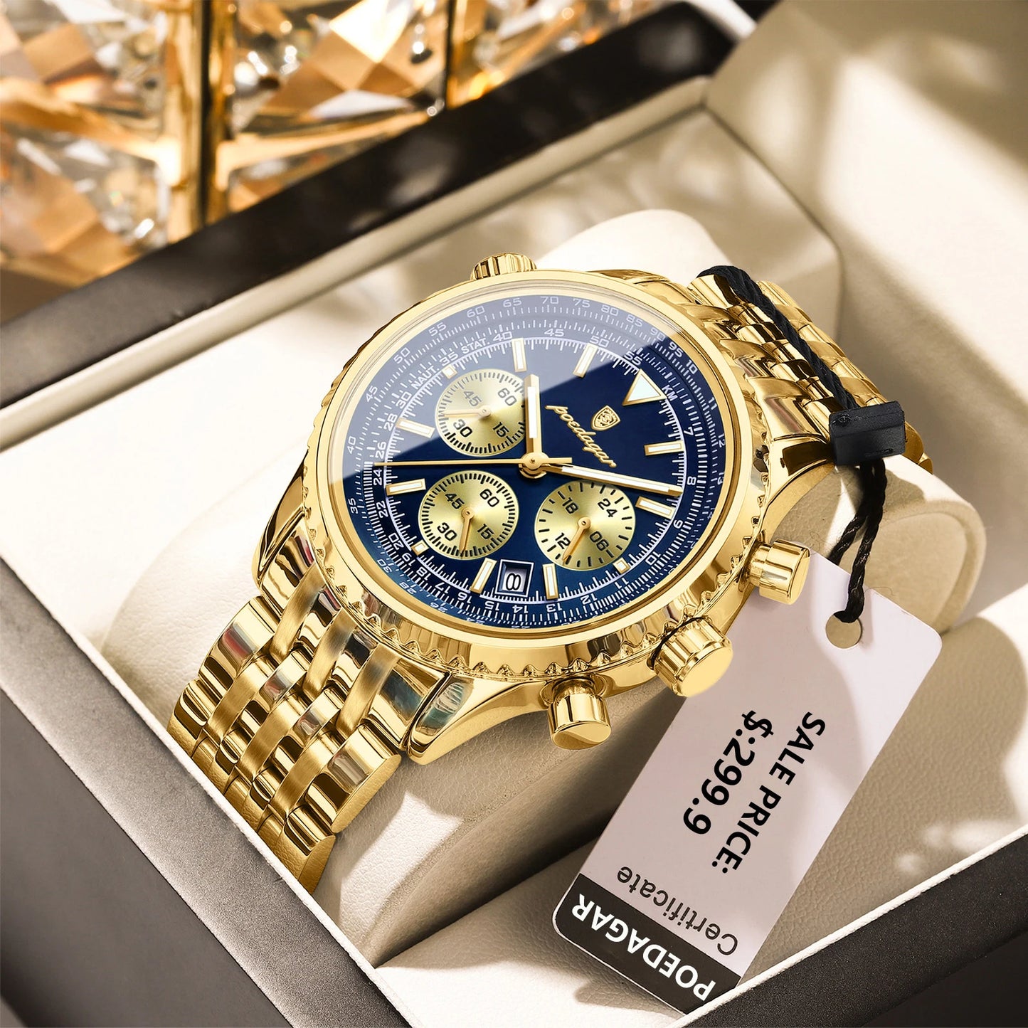 POEDAGAR Men’s Luxury Date Chronograph Stainless Steel Watch