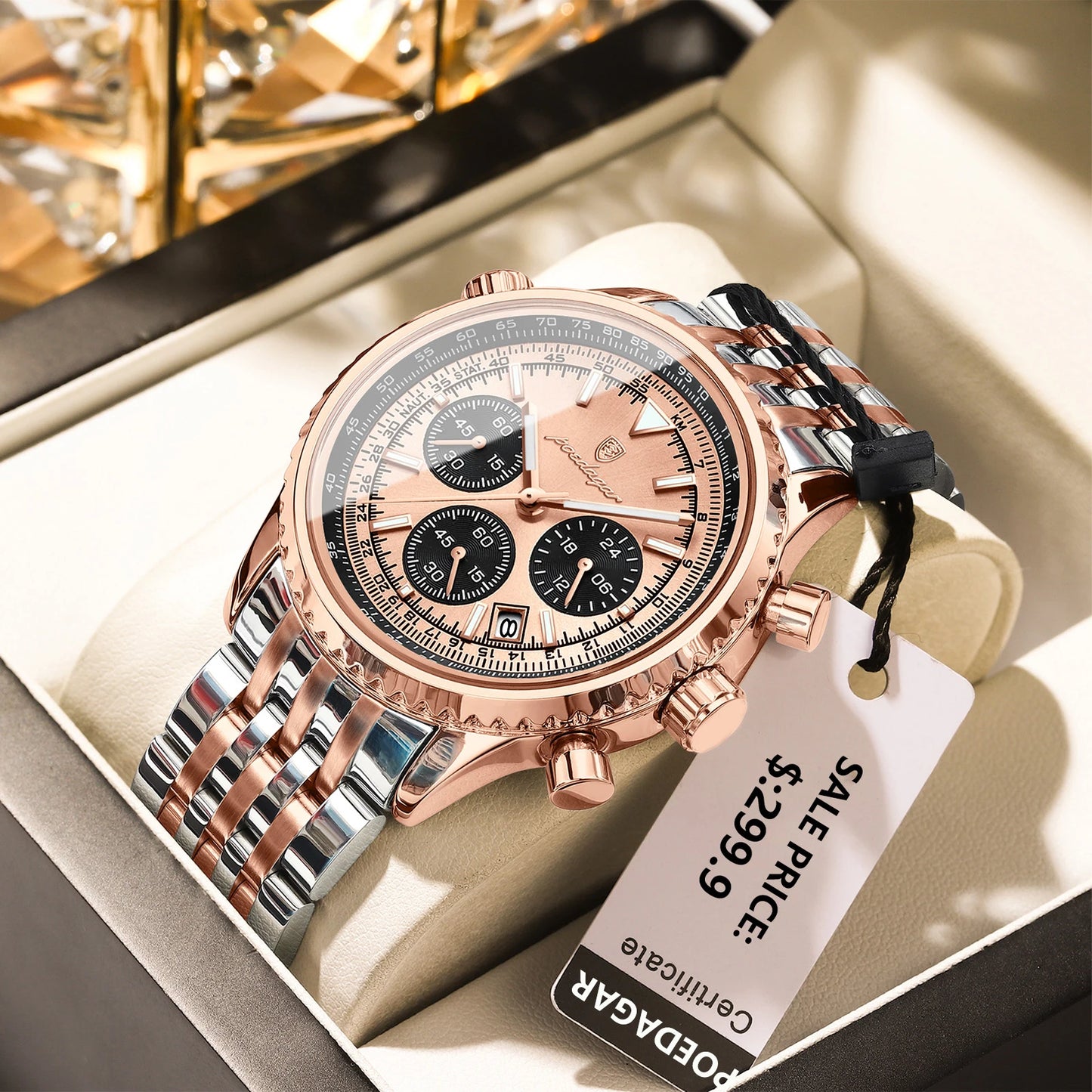 POEDAGAR Men’s Luxury Date Chronograph Stainless Steel Watch