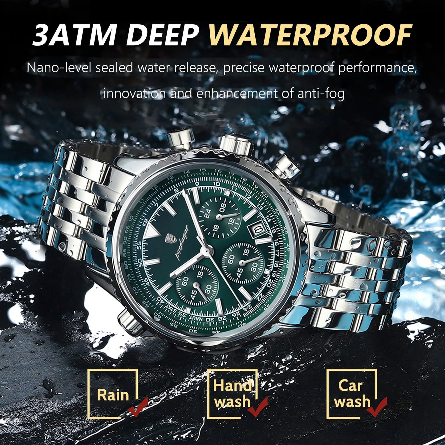POEDAGAR Men’s Luxury Date Chronograph Stainless Steel Watch