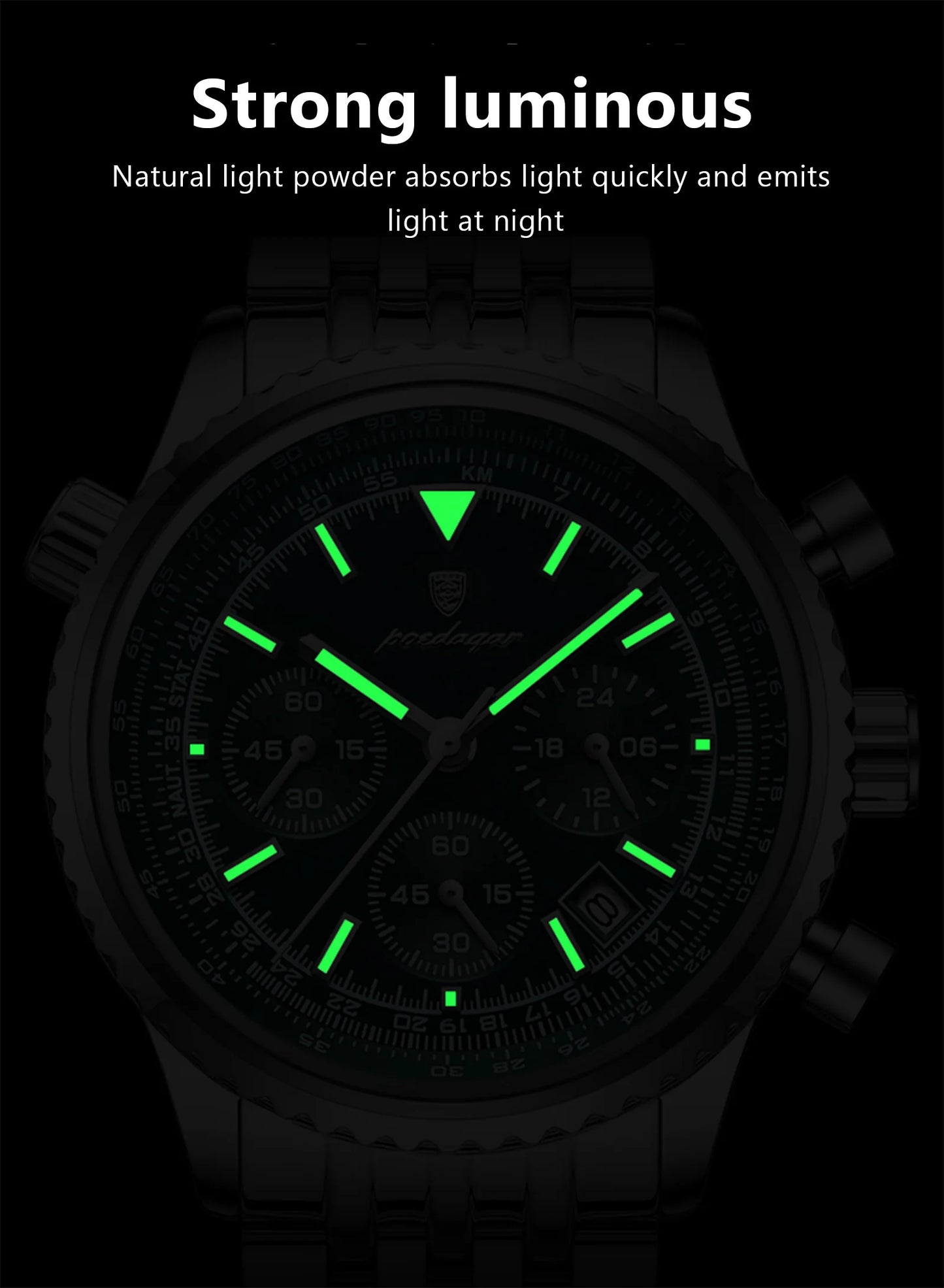 POEDAGAR Men’s Luxury Date Chronograph Stainless Steel Watch