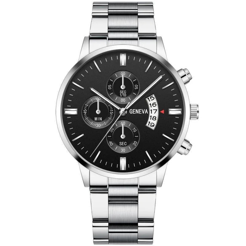 2pc Luxury Men’s Stainless Steel Calendar Watches