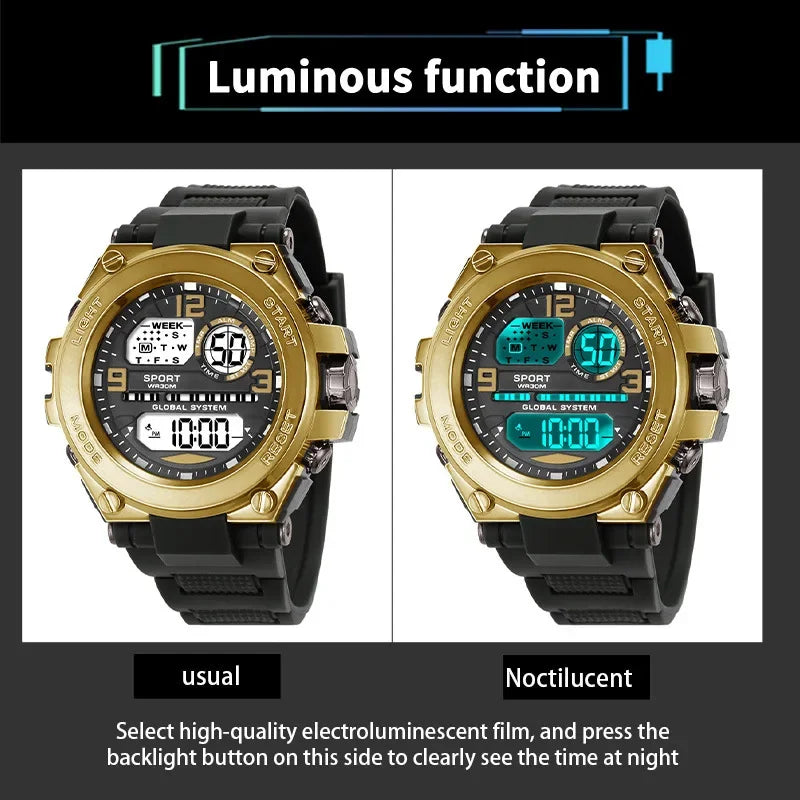 Multifunction Men’s Sports Watch with LED Dial