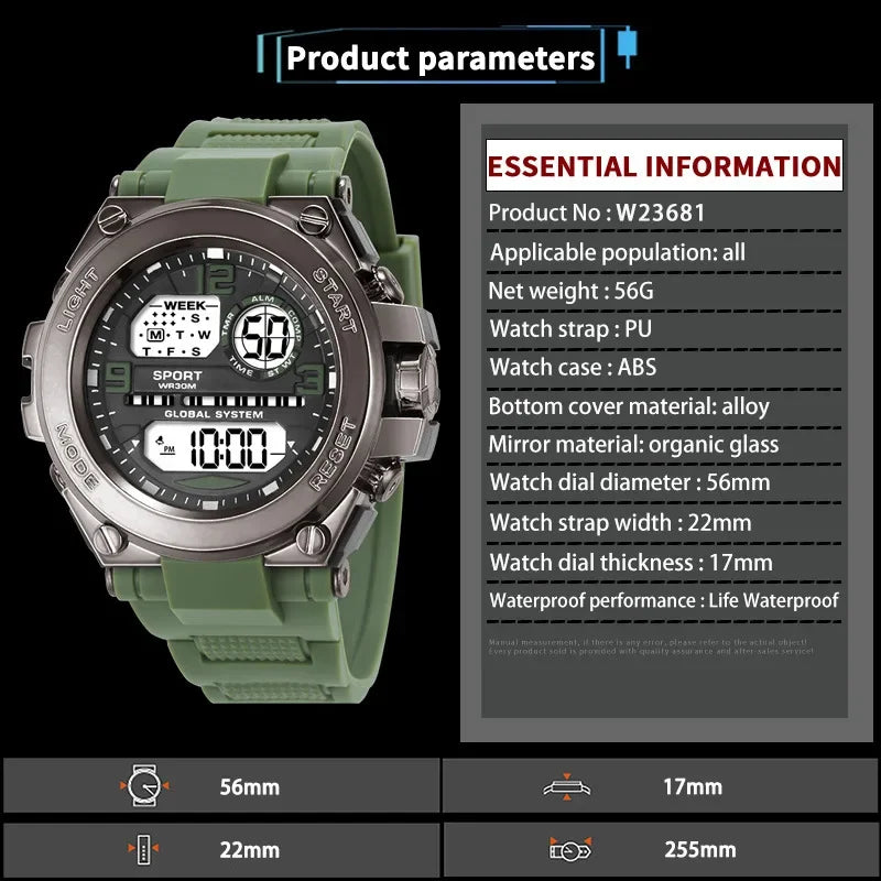 Multifunction Men’s Sports Watch with LED Dial