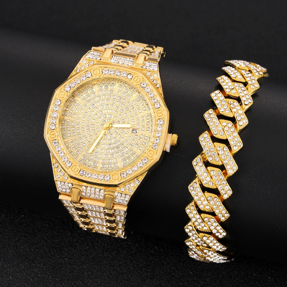 Iced Out Men’s Gold Diamond Luxury Watch