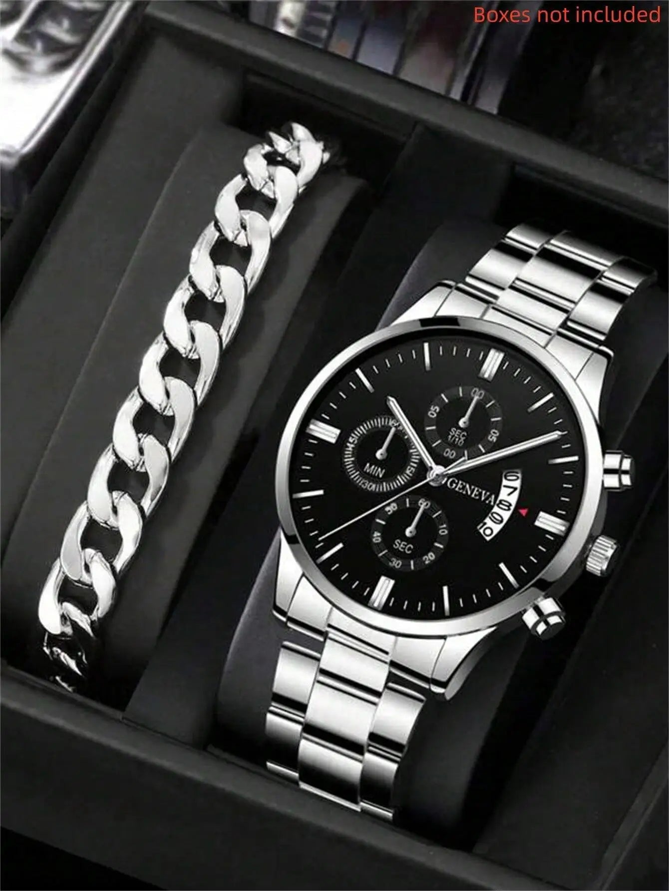 2pc Luxury Men’s Stainless Steel Calendar Watches