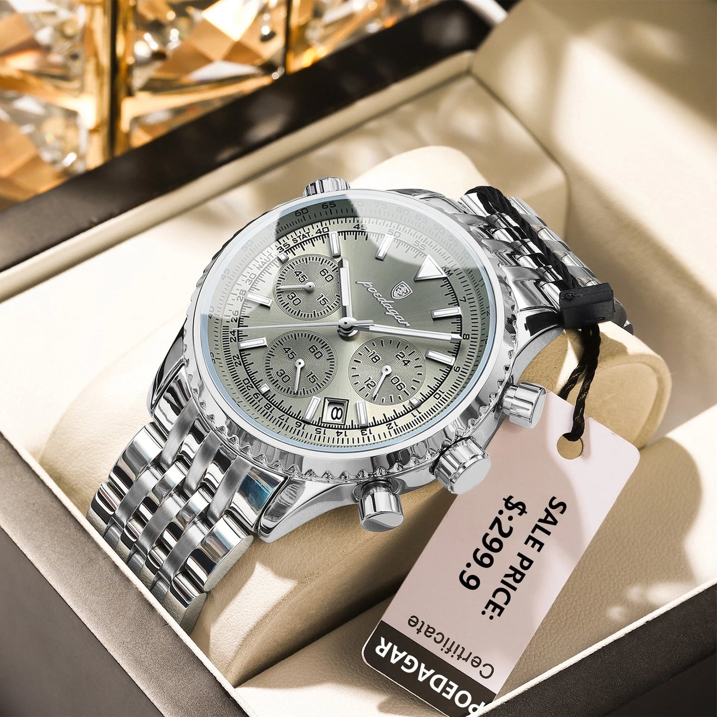 POEDAGAR Men’s Luxury Date Chronograph Stainless Steel Watch
