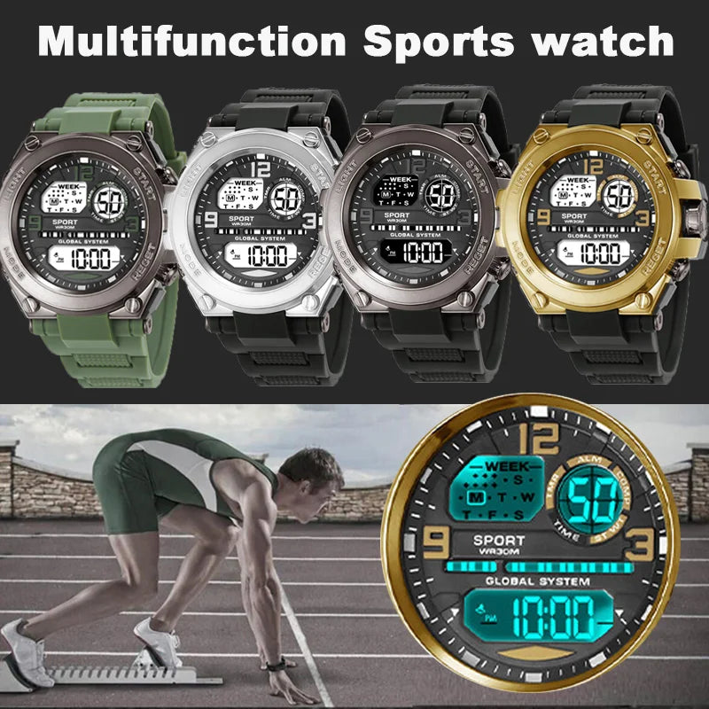 Multifunction Men’s Sports Watch with LED Dial