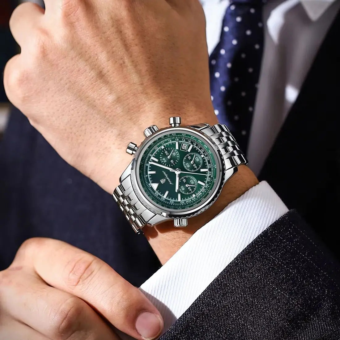 POEDAGAR Men’s Luxury Date Chronograph Stainless Steel Watch