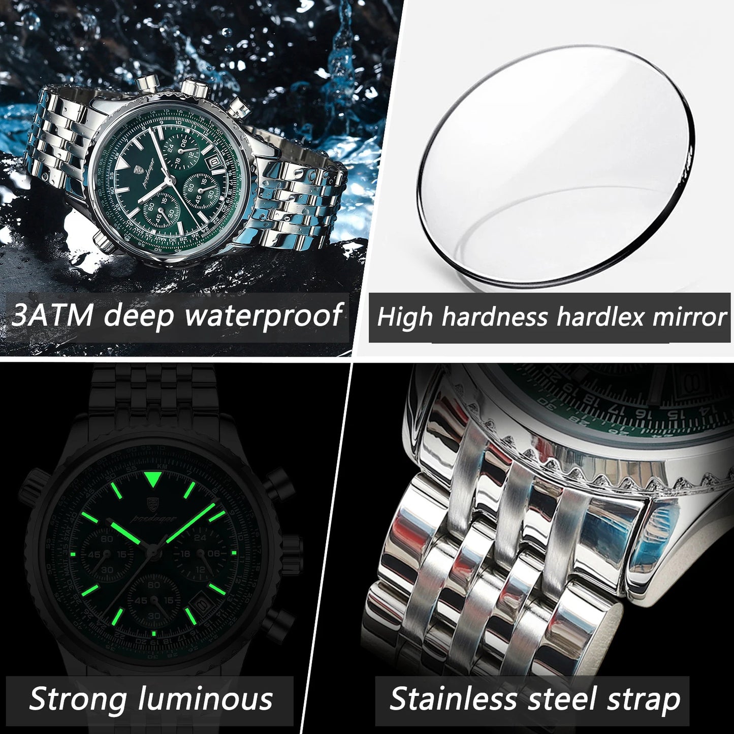 POEDAGAR Men’s Luxury Date Chronograph Stainless Steel Watch
