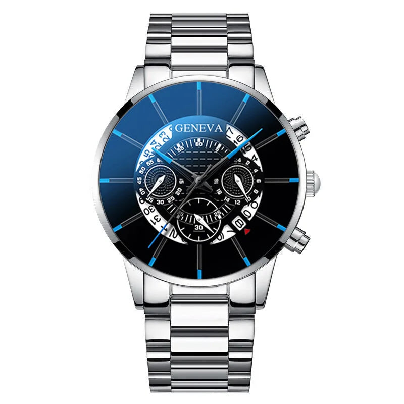 2pc Luxury Men’s Stainless Steel Calendar Watches