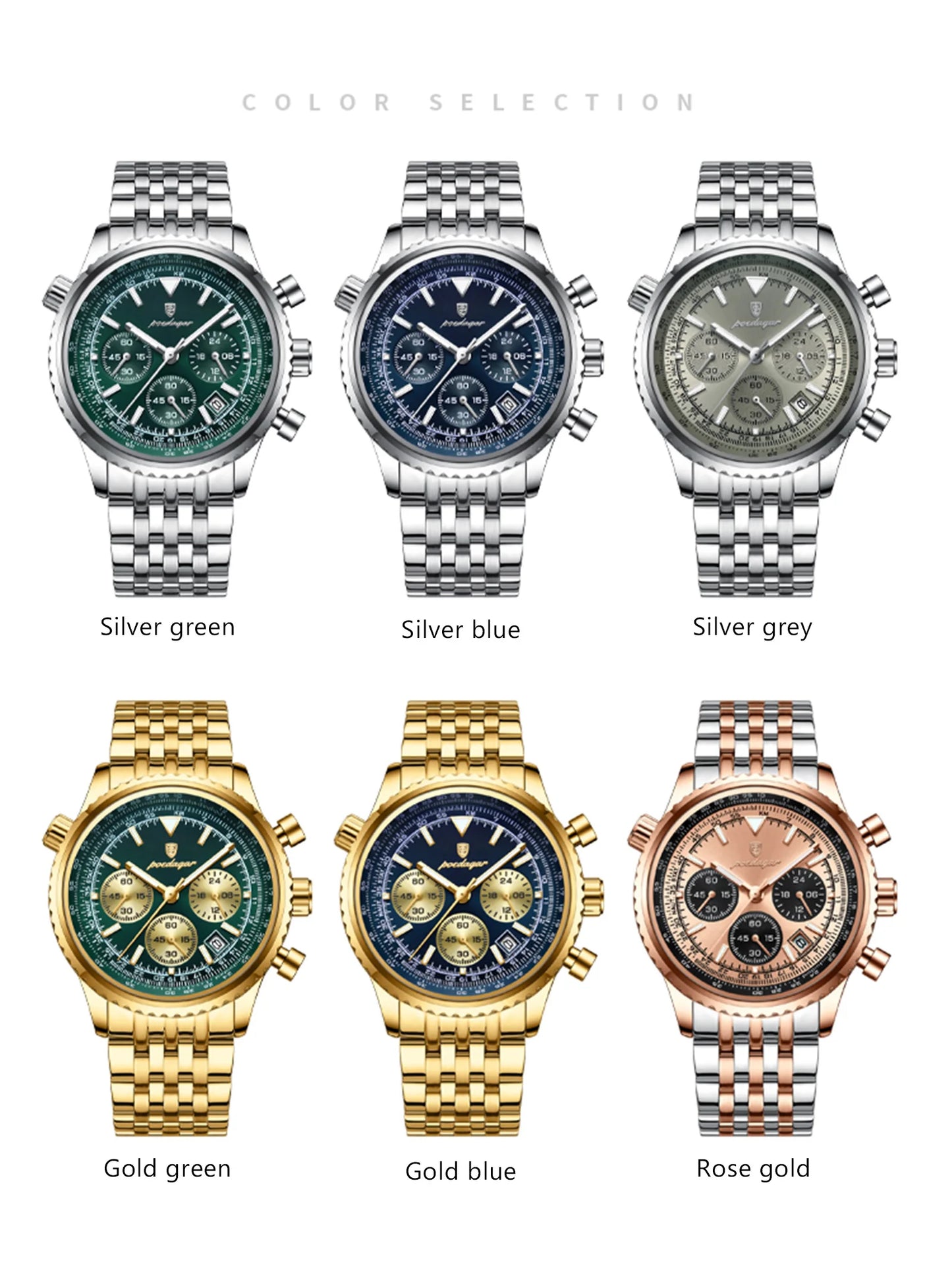 POEDAGAR Men’s Luxury Date Chronograph Stainless Steel Watch