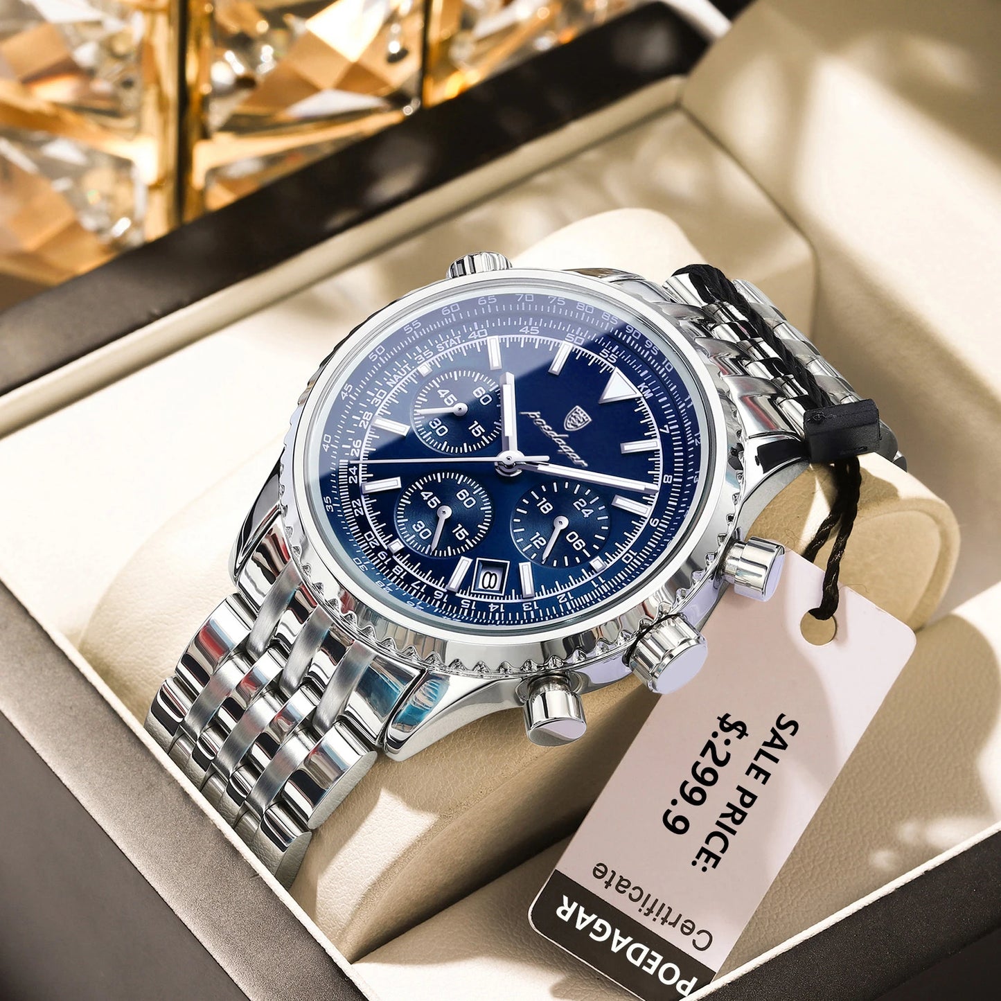 POEDAGAR Men’s Luxury Date Chronograph Stainless Steel Watch