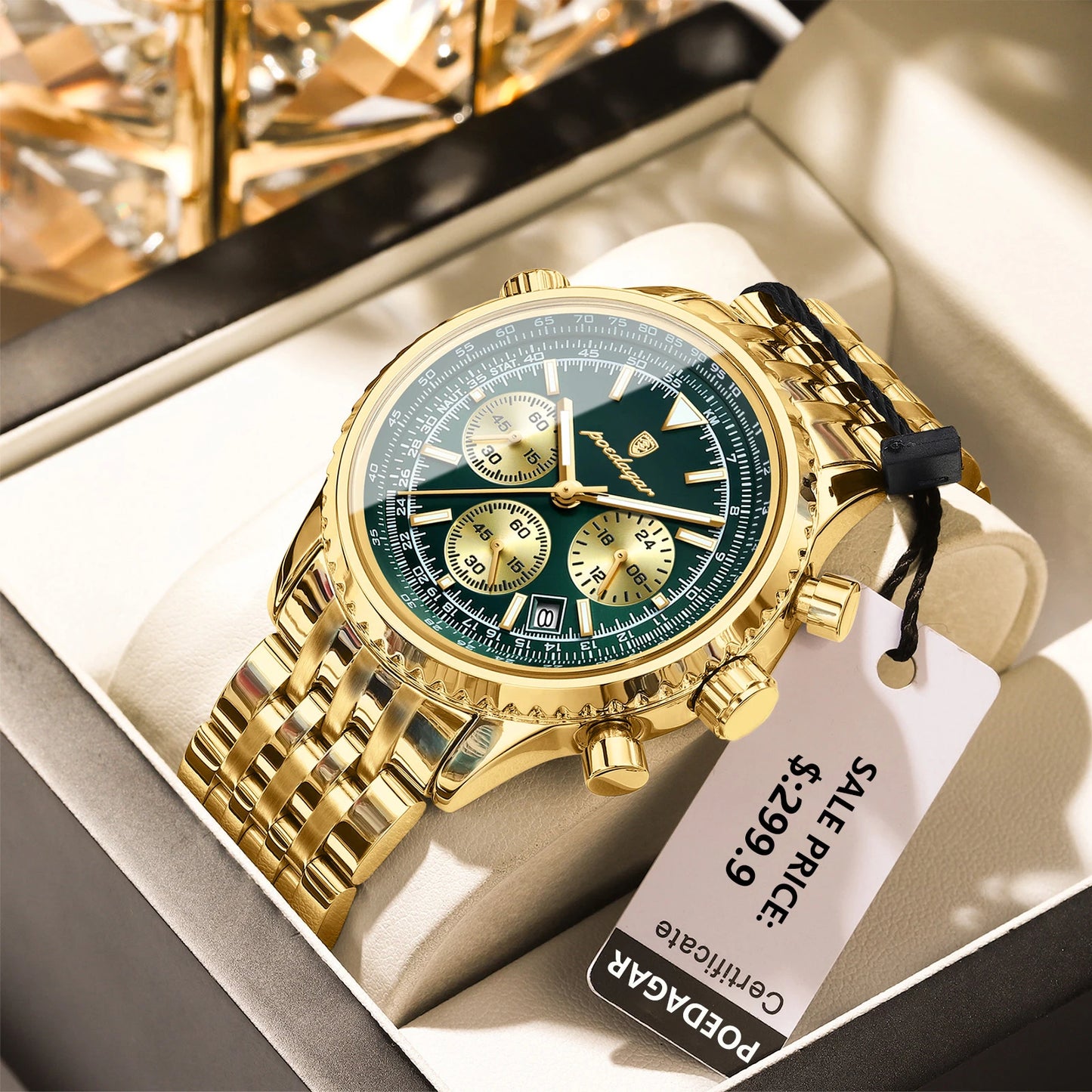 POEDAGAR Men’s Luxury Date Chronograph Stainless Steel Watch
