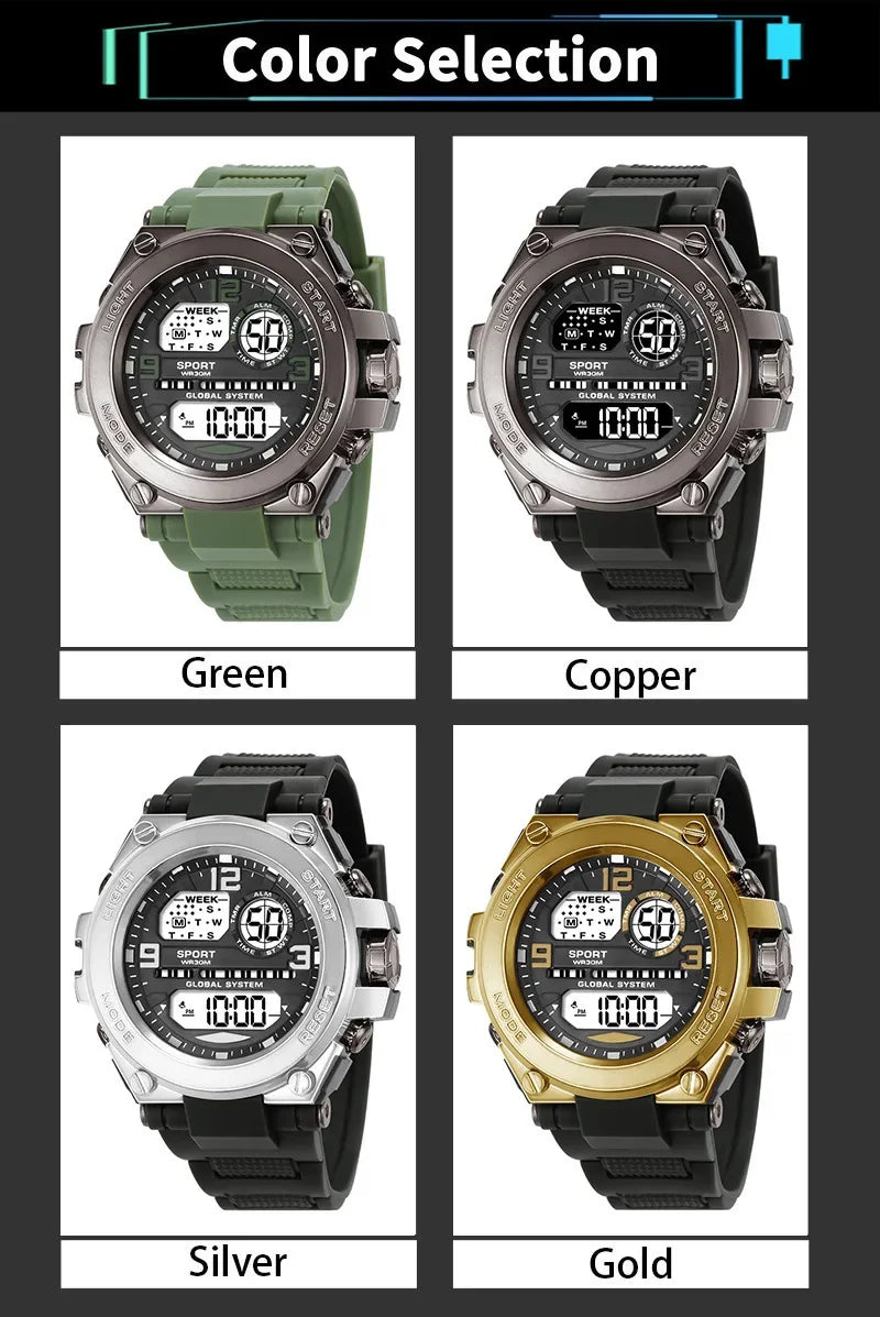 Multifunction Men’s Sports Watch with LED Dial