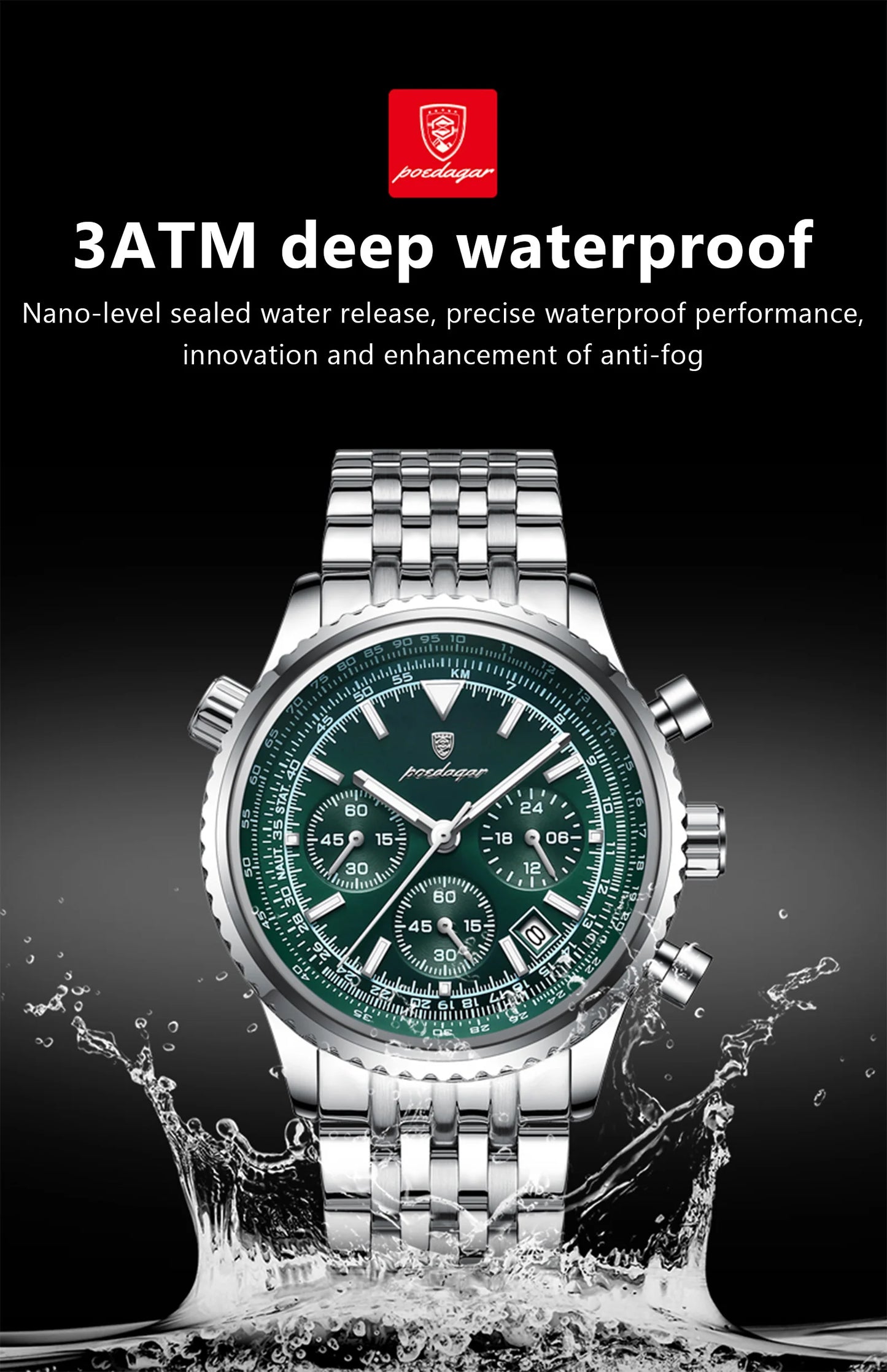 POEDAGAR Men’s Luxury Date Chronograph Stainless Steel Watch