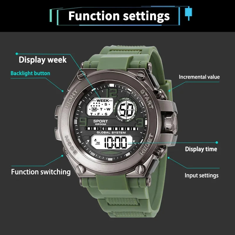 Multifunction Men’s Sports Watch with LED Dial