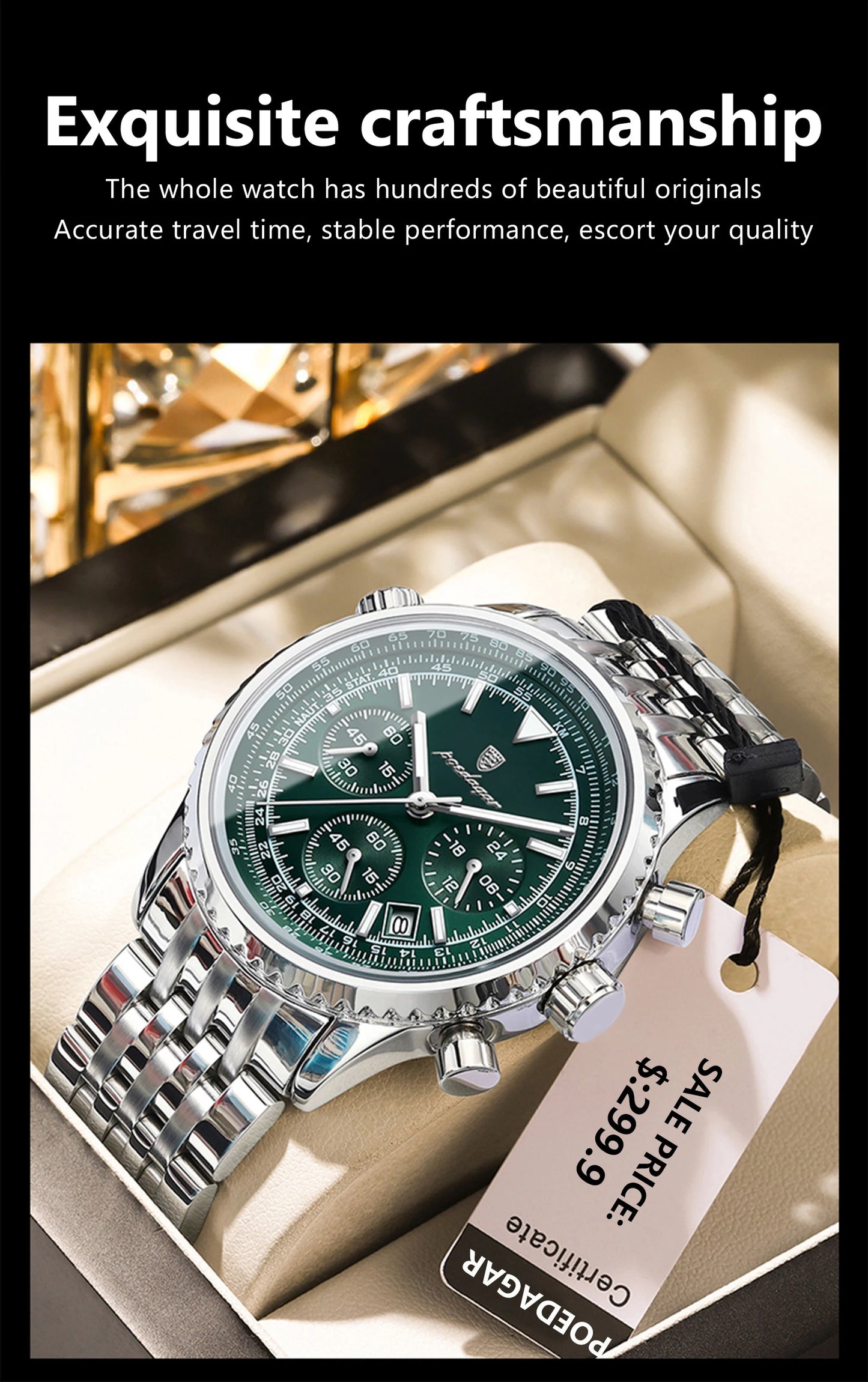 POEDAGAR Men’s Luxury Date Chronograph Stainless Steel Watch