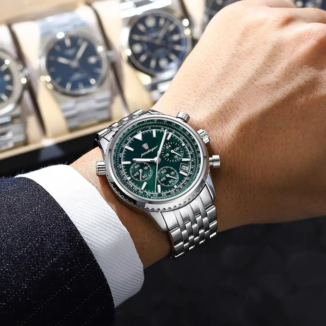 POEDAGAR Men’s Luxury Date Chronograph Stainless Steel Watch
