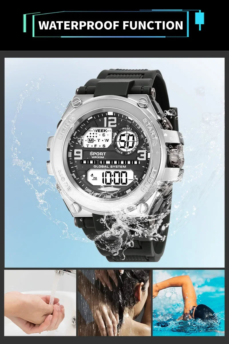 Multifunction Men’s Sports Watch with LED Dial