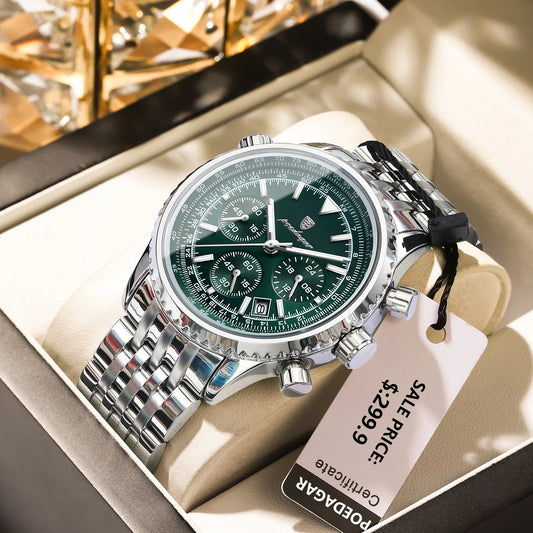 POEDAGAR Men’s Luxury Date Chronograph Stainless Steel Watch