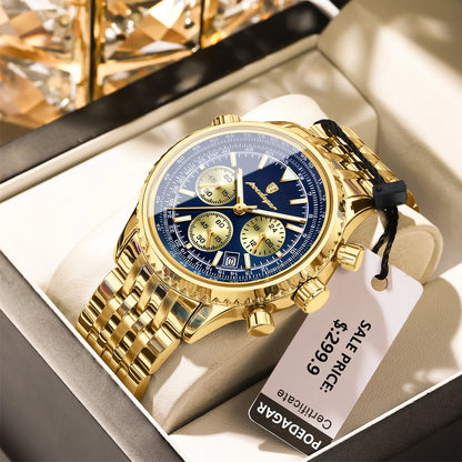 POEDAGAR Men’s Luxury Date Chronograph Stainless Steel Watch