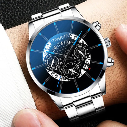 2pc Luxury Men’s Stainless Steel Calendar Watches