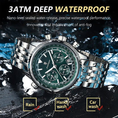 POEDAGAR Men’s Luxury Date Chronograph Stainless Steel Watch