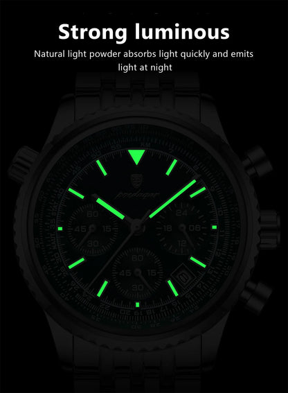 POEDAGAR Men’s Luxury Date Chronograph Stainless Steel Watch