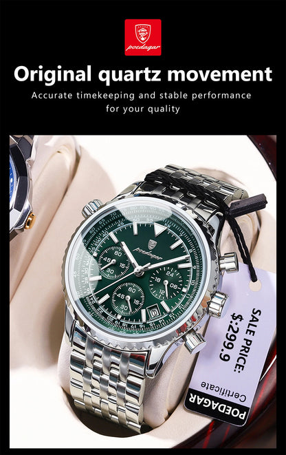POEDAGAR Men’s Luxury Date Chronograph Stainless Steel Watch