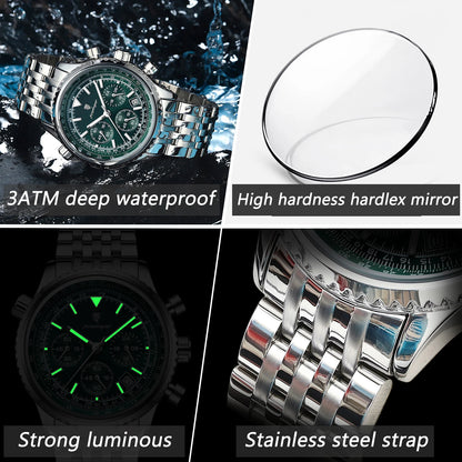 POEDAGAR Men’s Luxury Date Chronograph Stainless Steel Watch