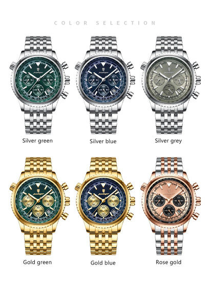 POEDAGAR Men’s Luxury Date Chronograph Stainless Steel Watch