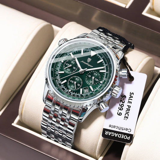 POEDAGAR Men’s Luxury Date Chronograph Stainless Steel Watch