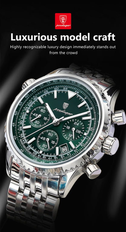 POEDAGAR Men’s Luxury Date Chronograph Stainless Steel Watch