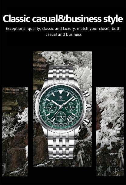 POEDAGAR Men’s Luxury Date Chronograph Stainless Steel Watch